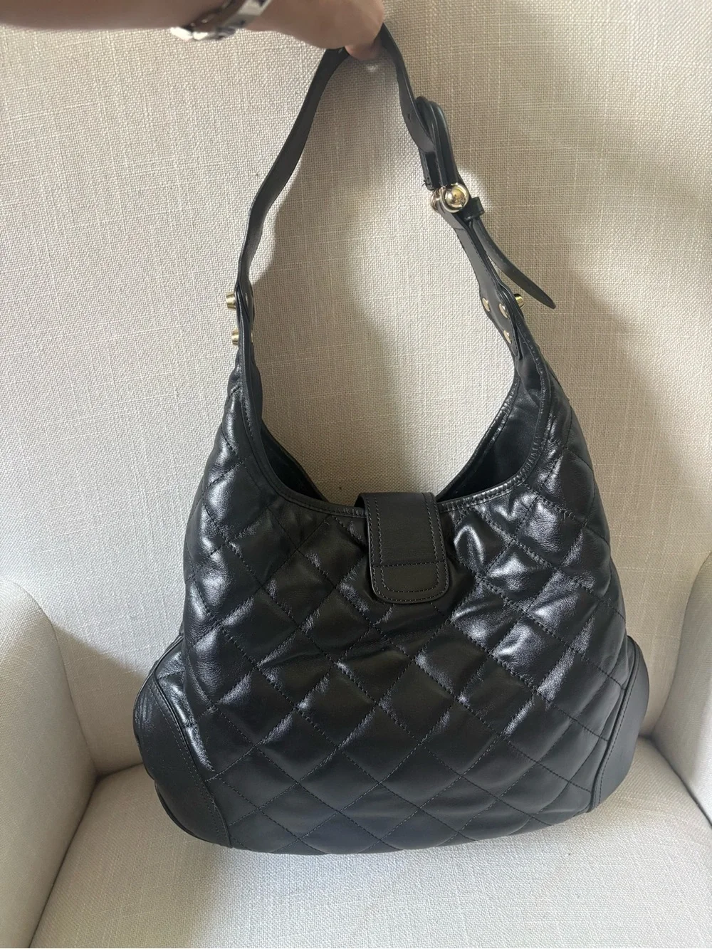 Burberry Black Quilted Leather Shoulder Bag with Gold Hardware